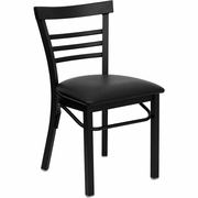 TOUGH ENOUGH SERIES BLACK THREE-SLAT LADDER BACK METAL RESTAURANT CHAIR - BLACK VINYL SEAT <font color=green>FREE SHIPPING!</font>