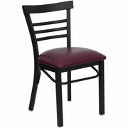 TOUGH ENOUGH SERIES BLACK THREE-SLAT LADDER BACK METAL RESTAURANT CHAIR - BURGUNDY VINYL SEAT: <font color=green>FREE SHIPPING!</font>