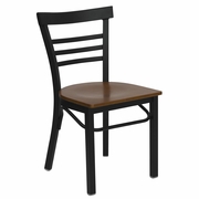 TOUGH ENOUGH SERIES BLACK THREE-SLAT LADDER BACK METAL RESTAURANT CHAIR - CHERRY WOOD SEAT <font color=green>FREE SHIPPING!</font>