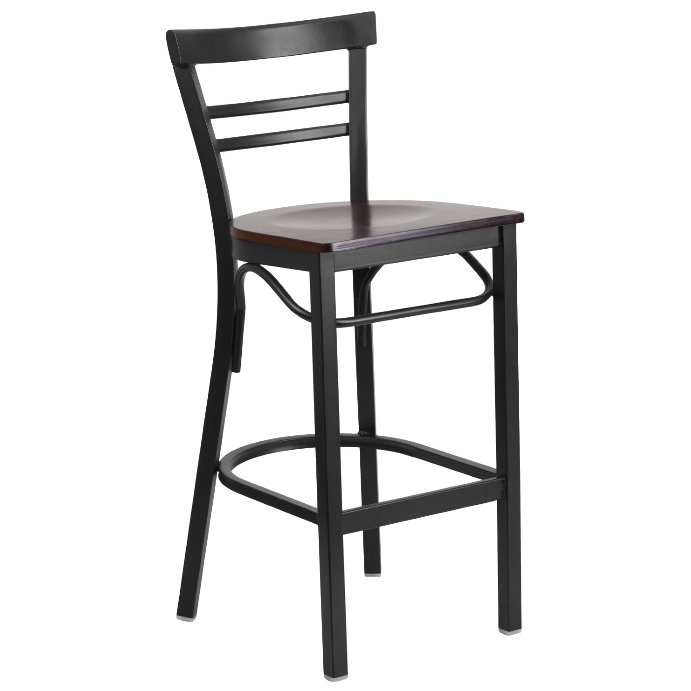 TOUGH ENOUGH SERIES BLACK TWO-SLAT LADDER BACK METAL RESTAURANT BARSTOOL - WALNUT WOOD SEAT: <font color=green>FREE SHIPPING!</font> TOUGH ENOUGH SERIES BLACK TWO-SLAT LADDER BACK METAL RESTAURANT BARSTOOL - WALNUT WOOD SEAT: <font color=green>FREE SHIPPING!</font>