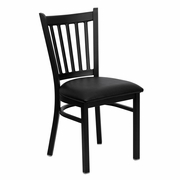 TOUGH ENOUGH SERIES BLACK VERTICAL BACK METAL RESTAURANT CHAIR - BLACK VINYL SEAT: <font color=green>FREE SHIPPING!</font>