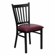 TOUGH ENOUGH SERIES BLACK VERTICAL BACK METAL RESTAURANT CHAIR - BURGUNDY VINYL SEAT: <font color=green>FREE SHIPPING!</font>