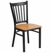 TOUGH ENOUGH SERIES BLACK VERTICAL BACK METAL RESTAURANT CHAIR - NATURAL WOOD SEAT <font color=green>FREE SHIPPING!</font>