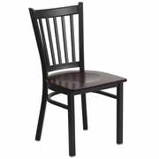 TOUGH ENOUGH SERIES BLACK VERTICAL BACK METAL RESTAURANT CHAIR - WALNUT WOOD SEAT: <font color=green>FREE SHIPPING!</font>