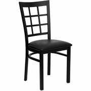 TOUGH ENOUGH SERIES BLACK WINDOW BACK METAL RESTAURANT CHAIR - BLACK VINYL SEAT: <font color=green>FREE SHIPPING!</font>