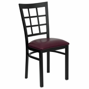 TOUGH ENOUGH SERIES BLACK WINDOW BACK METAL RESTAURANT CHAIR - BURGUNDY VINYL SEAT: <font color=green>FREE SHIPPING!</font>