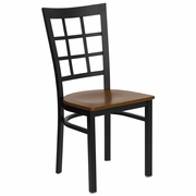 TOUGH ENOUGH SERIES BLACK WINDOW BACK METAL RESTAURANT CHAIR - CHERRY WOOD SEAT <font color=green>FREE SHIPPING!</font>