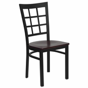 TOUGH ENOUGH SERIES BLACK WINDOW BACK METAL RESTAURANT CHAIR - MAHOGANY WOOD SEAT: <font color=green>FREE SHIPPING!</font>