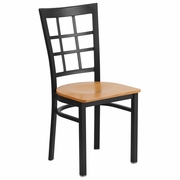 TOUGH ENOUGH SERIES BLACK WINDOW BACK METAL RESTAURANT CHAIR - NATURAL WOOD SEAT: <font color=green>FREE SHIPPING!</font>