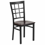 TOUGH ENOUGH SERIES BLACK WINDOW BACK METAL RESTAURANT CHAIR - WALNUT WOOD SEAT: <font color=green>FREE SHIPPING!</font>
