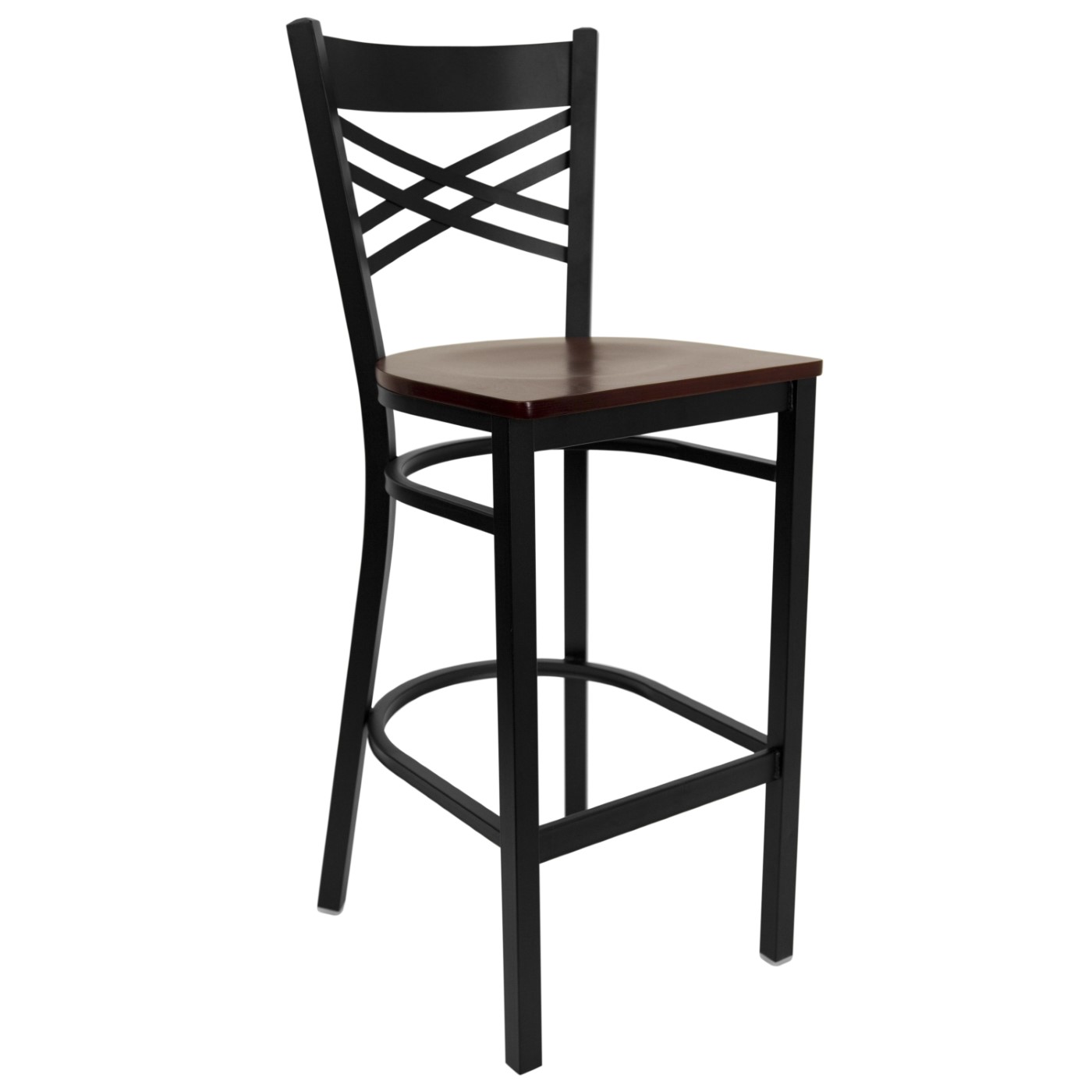 TOUGH ENOUGH SERIES BLACK ''X'' BACK METAL RESTAURANT BARSTOOL - MAHOGANY WOOD SEAT: <font color=green>FREE SHIPPING!</font> TOUGH ENOUGH SERIES BLACK ''X'' BACK METAL RESTAURANT BARSTOOL - MAHOGANY WOOD SEAT: <font color=green>FREE SHIPPING!</font>
