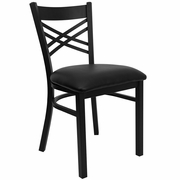 TOUGH ENOUGH SERIES BLACK ''X'' BACK METAL RESTAURANT CHAIR - BLACK VINYL SEAT: <font color=green>FREE SHIPPING!</font>
