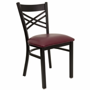 TOUGH ENOUGH SERIES BLACK ''X'' BACK METAL RESTAURANT CHAIR - BURGUNDY VINYL SEAT: <font color=green>FREE SHIPPING!</font>