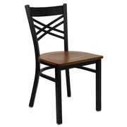 TOUGH ENOUGH SERIES BLACK ''X'' BACK METAL RESTAURANT CHAIR - CHERRY WOOD SEAT <font color=green>FREE SHIPPING!</font>
