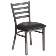 TOUGH ENOUGH SERIES CLEAR COATED LADDER BACK METAL RESTAURANT CHAIR - BLACK VINYL SEAT: <font color=green>FREE SHIPPING!</font>
