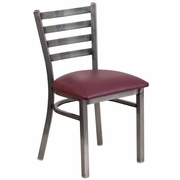 TOUGH ENOUGH SERIES CLEAR COATED LADDER BACK METAL RESTAURANT CHAIR - BURGUNDY VINYL SEAT: <font color=green>FREE SHIPPING!</font>