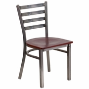 TOUGH ENOUGH SERIES CLEAR COATED LADDER BACK METAL RESTAURANT CHAIR - MAHOGANY WOOD SEAT: <font color=green>FREE SHIPPING!</font>