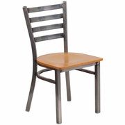 TOUGH ENOUGH SERIES CLEAR COATED LADDER BACK METAL RESTAURANT CHAIR - NATURAL WOOD SEAT: <font color=green>FREE SHIPPING!</font>