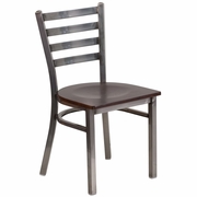 TOUGH ENOUGH SERIES CLEAR COATED LADDER BACK METAL RESTAURANT CHAIR - WALNUT WOOD SEAT: <font color=green>FREE SHIPPING!</font>
