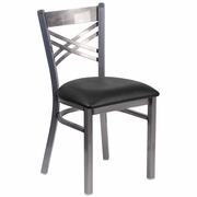 TOUGH ENOUGH SERIES CLEAR COATED ''X'' BACK METAL RESTAURANT CHAIR - BLACK VINYL SEAT: <font color=green>FREE SHIPPING!</font>