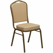 TOUGH ENOUGH SERIES CROWN BACK STACKING BANQUET CHAIR IN BEIGE PATTERNED FABRIC - GOLD FRAME: <font color=green>FREE SHIPPING!</font>