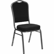 TOUGH ENOUGH SERIES CROWN BACK STACKING BANQUET CHAIR IN BLACK DOT PATTERNED FABRIC - SILVER VEIN FRAME: <font color=green>FREE SHIPPING!</font>