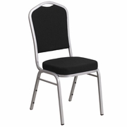 TOUGH ENOUGH SERIES CROWN BACK STACKING BANQUET CHAIR IN BLACK FABRIC - SILVER FRAME <font color=green>FREE SHIPPING!</font>