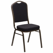 TOUGH ENOUGH SERIES CROWN BACK STACKING BANQUET CHAIR IN BLACK PATTERNED FABRIC - GOLD VEIN FRAME: <font color=green>FREE SHIPPING!</font>