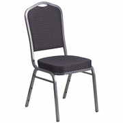 TOUGH ENOUGH SERIES CROWN BACK STACKING BANQUET CHAIR IN BLACK PATTERNED FABRIC - SILVER VEIN FRAME: <font color=green>FREE SHIPPING!</font>