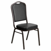 TOUGH ENOUGH SERIES CROWN BACK STACKING BANQUET CHAIR IN BLACK VINYL - GOLD VEIN FRAME <font color=green>FREE SHIPPING!</font>