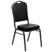TOUGH ENOUGH SERIES CROWN BACK STACKING BANQUET CHAIR IN BLACK VINYL - SILVER VEIN FRAME <font color=green>FREE SHIPPING!</font>