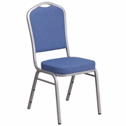 TOUGH ENOUGH SERIES CROWN BACK STACKING BANQUET CHAIR IN BLUE FABRIC - SILVER FRAME: <font color=green>FREE SHIPPING!</font>
