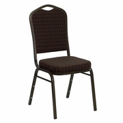TOUGH ENOUGH SERIES CROWN BACK STACKING BANQUET CHAIR IN BROWN PATTERNED FABRIC - GOLD VEIN FRAME <font color=green>FREE SHIPPING!</font>