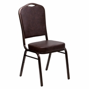 TOUGH ENOUGH SERIES CROWN BACK STACKING BANQUET CHAIR IN BROWN VINYL - COPPER VEIN FRAME <font color=green>FREE SHIPPING!</font>