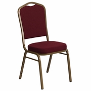 TOUGH ENOUGH SERIES CROWN BACK STACKING BANQUET CHAIR IN BURGUNDY FABRIC - GOLD FRAME <font color=green>FREE SHIPPING!</font>