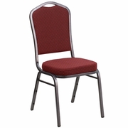 TOUGH ENOUGH SERIES CROWN BACK STACKING BANQUET CHAIR IN BURGUNDY PATTERNED FABRIC - SILVER VEIN FRAME <font color=green>FREE SHIPPING!</font>
