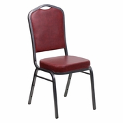 TOUGH ENOUGH SERIES CROWN BACK STACKING BANQUET CHAIR IN BURGUNDY VINYL - SILVER VEIN FRAME: <font color=green>FREE SHIPPING!</font>