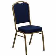 TOUGH ENOUGH SERIES CROWN BACK STACKING BANQUET CHAIR IN NAVY BLUE PATTERNED FABRIC - GOLD FRAME: <font color=green>FREE SHIPPING!</font>