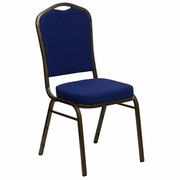 TOUGH ENOUGH SERIES CROWN BACK STACKING BANQUET CHAIR IN NAVY BLUE PATTERNED FABRIC - GOLD VEIN FRAME: <font color=green>FREE SHIPPING!</font>