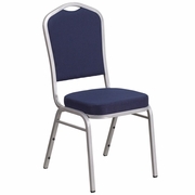 TOUGH ENOUGH SERIES CROWN BACK STACKING BANQUET CHAIR IN NAVY FABRIC - SILVER FRAME: <font color=green>FREE SHIPPING!</font>