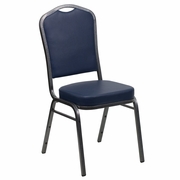 TOUGH ENOUGH SERIES CROWN BACK STACKING BANQUET CHAIR IN NAVY VINYL - SILVER VEIN FRAME <font color=green>FREE SHIPPING!</font>