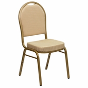 TOUGH ENOUGH SERIES DOME BACK STACKING BANQUET CHAIR IN BEIGE PATTERNED FABRIC - GOLD FRAME: <font color=green>FREE SHIPPING!</font>