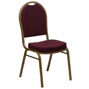 TOUGH ENOUGH SERIES DOME BACK STACKING BANQUET CHAIR IN BURGUNDY PATTERNED FABRIC - GOLD FRAME: <font color=green>FREE SHIPPING!</font>