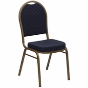 TOUGH ENOUGH SERIES DOME BACK STACKING BANQUET CHAIR IN NAVY PATTERNED FABRIC - GOLD FRAME: <font color=green>FREE SHIPPING!</font>