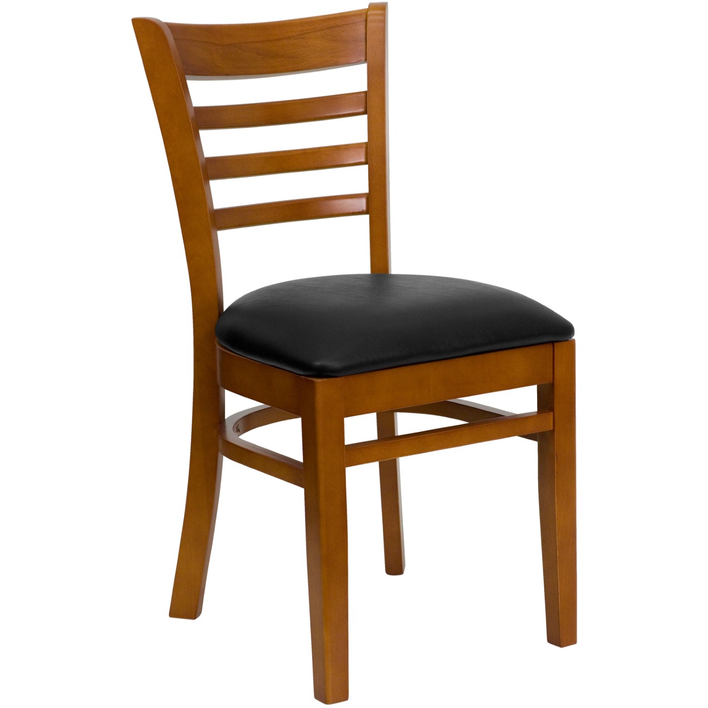 TOUGH ENOUGH SERIES LADDER BACK CHERRY WOOD RESTAURANT CHAIR - BLACK VINYL SEAT <font color=green>FREE SHIPPING!</font> TOUGH ENOUGH SERIES LADDER BACK CHERRY WOOD RESTAURANT CHAIR - BLACK VINYL SEAT <font color=green>FREE SHIPPING!</font>