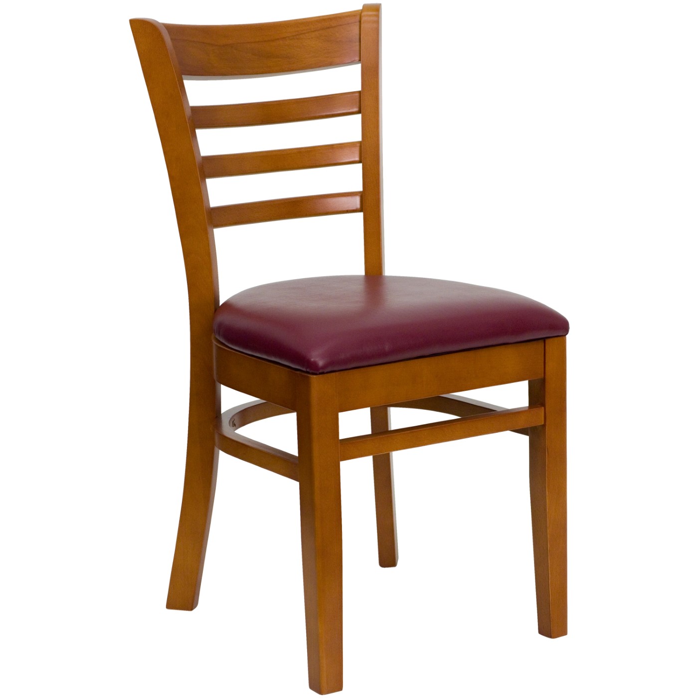TOUGH ENOUGH SERIES LADDER BACK CHERRY WOOD RESTAURANT CHAIR - BURGUNDY VINYL SEAT: <font color=green>FREE SHIPPING!</font> TOUGH ENOUGH SERIES LADDER BACK CHERRY WOOD RESTAURANT CHAIR - BURGUNDY VINYL SEAT: <font color=green>FREE SHIPPING!</font>