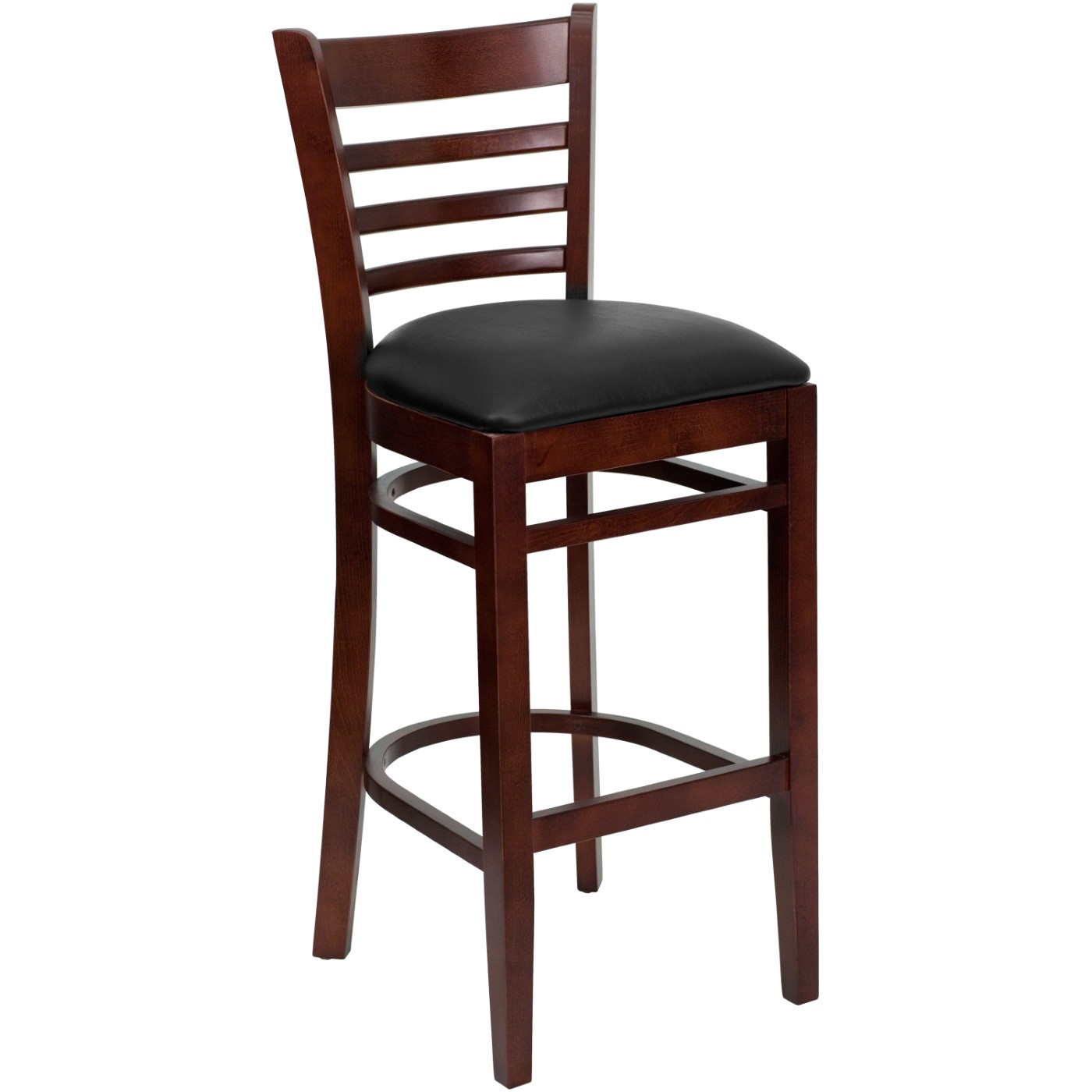 TOUGH ENOUGH SERIES LADDER BACK MAHOGANY WOOD RESTAURANT BARSTOOL - BLACK VINYL SEAT: <font color=green>FREE SHIPPING!</font> TOUGH ENOUGH SERIES LADDER BACK MAHOGANY WOOD RESTAURANT BARSTOOL - BLACK VINYL SEAT: <font color=green>FREE SHIPPING!</font>