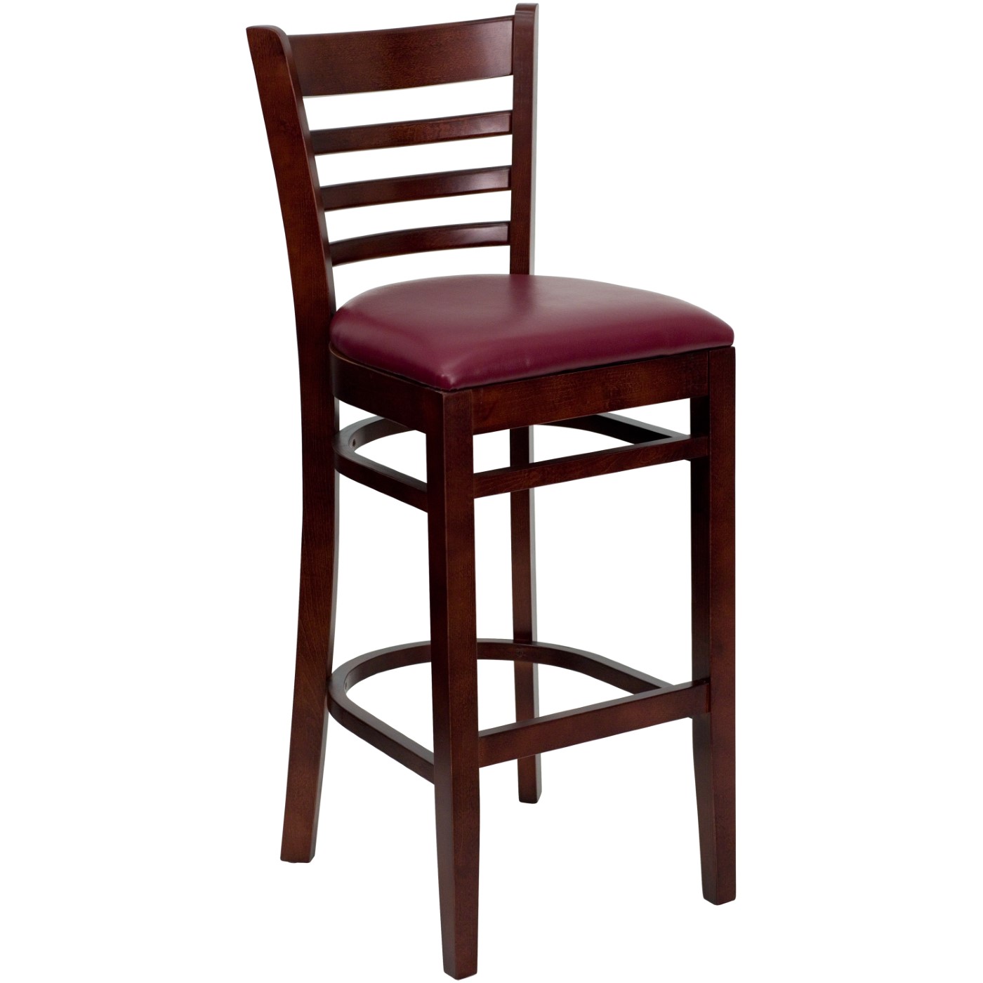 TOUGH ENOUGH SERIES LADDER BACK MAHOGANY WOOD RESTAURANT BARSTOOL - BURGUNDY VINYL SEAT: <font color=green>FREE SHIPPING!</font> TOUGH ENOUGH SERIES LADDER BACK MAHOGANY WOOD RESTAURANT BARSTOOL - BURGUNDY VINYL SEAT: <font color=green>FREE SHIPPING!</font>