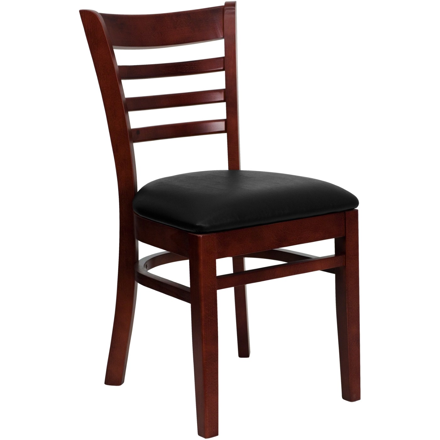 TOUGH ENOUGH SERIES LADDER BACK MAHOGANY WOOD RESTAURANT CHAIR - BLACK VINYL SEAT: <font color=green>FREE SHIPPING!</font> TOUGH ENOUGH SERIES LADDER BACK MAHOGANY WOOD RESTAURANT CHAIR - BLACK VINYL SEAT: <font color=green>FREE SHIPPING!</font>