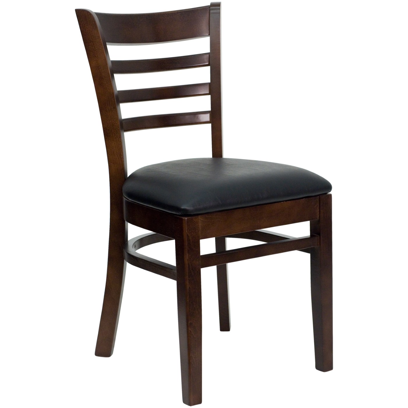 TOUGH ENOUGH SERIES LADDER BACK WALNUT WOOD RESTAURANT CHAIR - BLACK VINYL SEAT <font color=green>FREE SHIPPING!</font> TOUGH ENOUGH SERIES LADDER BACK WALNUT WOOD RESTAURANT CHAIR - BLACK VINYL SEAT <font color=green>FREE SHIPPING!</font>